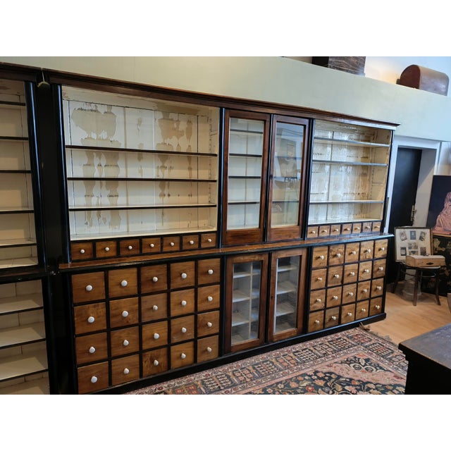 Large Wood Pharmacy Display Cupboard with Drawers, Early 1900s, Set of 4 For Sale - Image 13 of 18