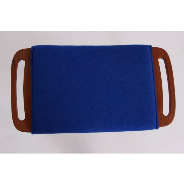 Blue Teak Stool with Blue Wool Cover, 1950s For Sale - Image 8 of 10