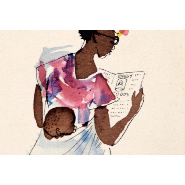 African Mama - Vintage Illustration in Ink and Watercolor by Irene Pattinson For Sale - Image 4 of 5