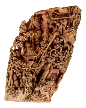 Antique Chinese Hand Carved Temple Corbel with Original Red Polychromy
