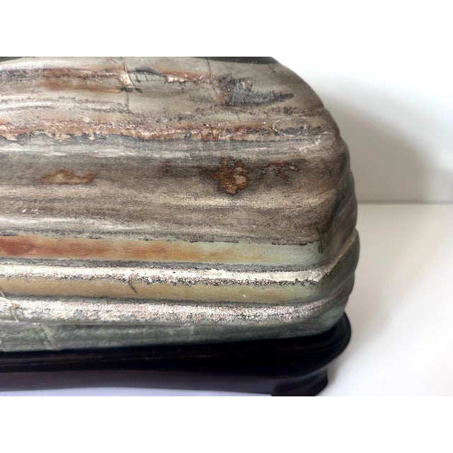 Wood Chinese Scholar Stone Caitao Rock on Display Stand For Sale - Image 7 of 18