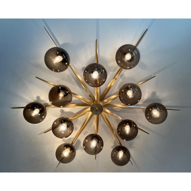 21st Century Star Satin Brass Smoky Murano Flush Mount by Fabio LTD For Sale - Image 6 of 9