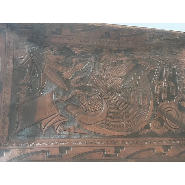 Reduced-Antque American Embossed Leather With Eagle Travelling Trunk For Sale In Miami - Image 6 of 11