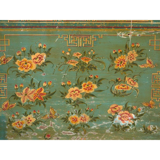 Brown Antique Chinese Qing Dynasty Painted Dongbei Peony Trunk For Sale - Image 8 of 12
