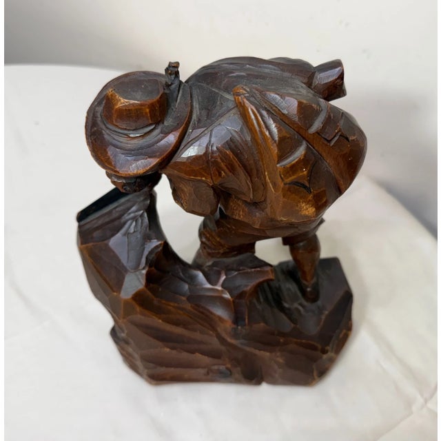 Share Antique Hand Carved Wood Folk Art Hunting Man With Rifle Sculpture Statue Figure For Sale - Image 10 of 14