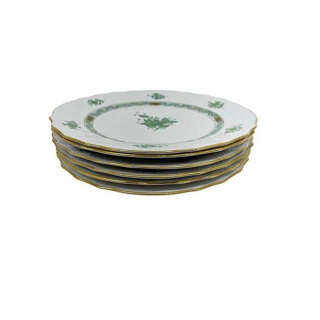 1980s Chinese Bouquet Apponyi Green Dinner Plates from Herend, 1980s, Set of 6 For Sale - Image 5 of 8