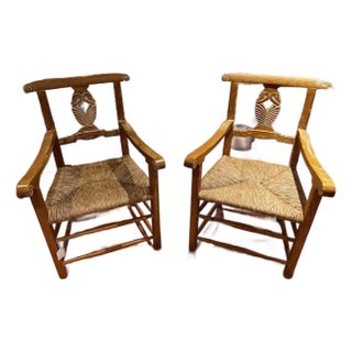 1990s Pine Armchairs With Rush Seats - Set of 2 For Sale