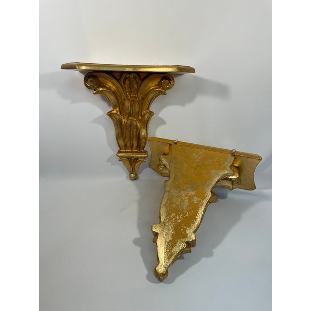 Vintage Italian 14.5" Neoclassical Giltwood Decorative Shelf Brackets - A Pair For Sale - Image 16 of 18