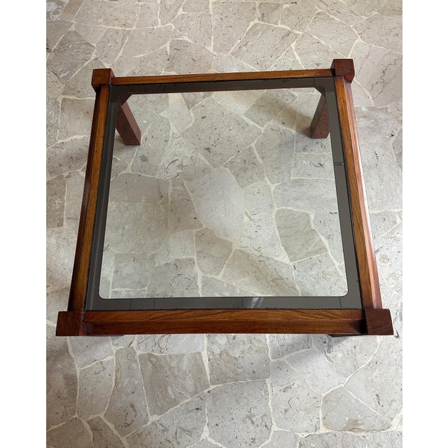 Brown Square Coffee Table in Walnut and Mirrored Glass, Italy, 1970s For Sale - Image 8 of 9