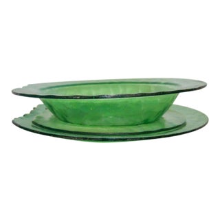 Artisan Green Glass Dinnerware Signe - Set of 3 For Sale