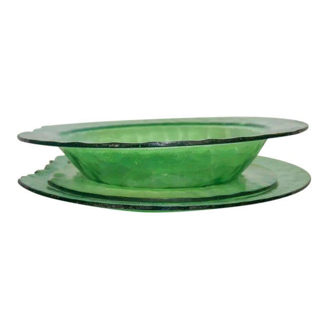 Artisan Green Glass Dinnerware Signe - Set of 3 For Sale