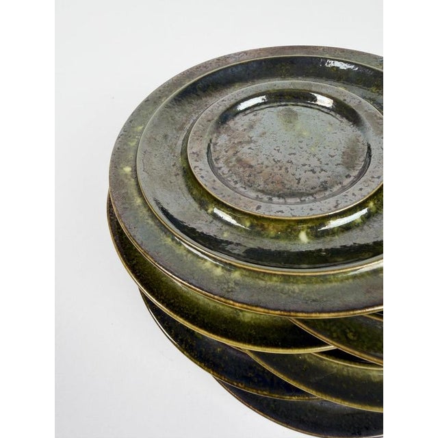 Mid-Century Scandinavian Olive Green Glazed Cups and Saucers, 1970s, Set of 12 For Sale - Image 15 of 18