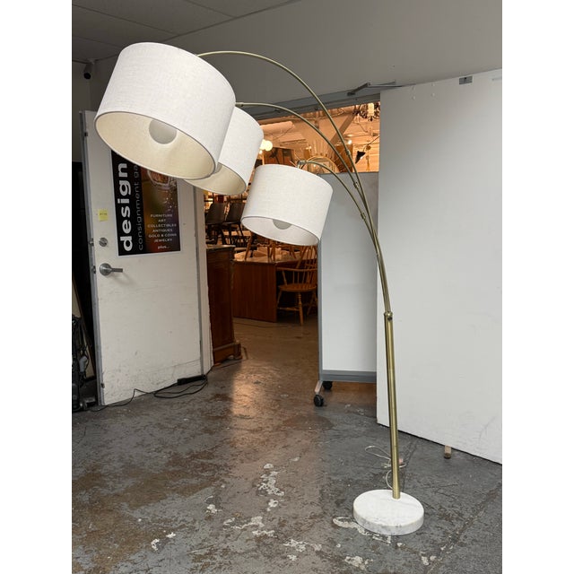 Pottery Barn Contemporary Locke Three-Arm Marble Arc Floor Lamp For Sale In San Francisco - Image 6 of 12