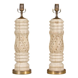 19th Century English Carved Wooden Fragments Made into US-Wired Table Lamps - a Pair For Sale