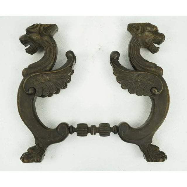 Wood Pair of Mid 20th Century Pine Wood Griffins Furniture Carvings For Sale - Image 7 of 12