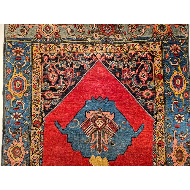 Vintage Persian Bidjar Gallery Rug, Hand-Knotted Wool, Geometric Pattern, Carnelian Red & Blue, 5x9 For Sale - Image 15 of 18