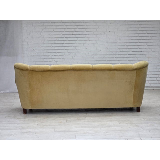 Wood Danish Light Green Velour Three-Seater Sofa, 1960s For Sale - Image 7 of 18