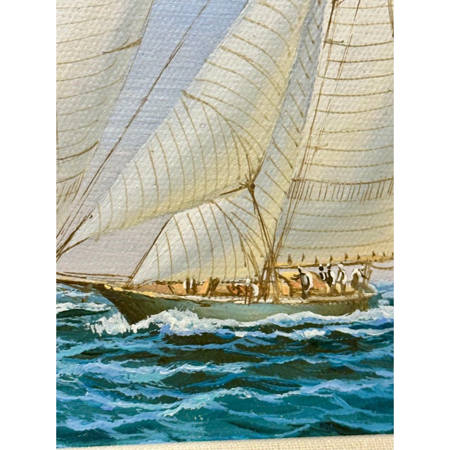 Wood Schooners Cutting Original Sailboat Oil Painting in Custom Gold Frame, 14 X 16" by Matt Thomas For Sale - Image 7 of 8