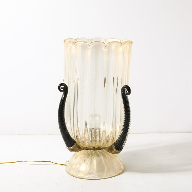 Pair of Mid-Century Hand-Blown Murano Fluted Glass Uplights W/ 24k Gold Flecks For Sale - Image 12 of 15