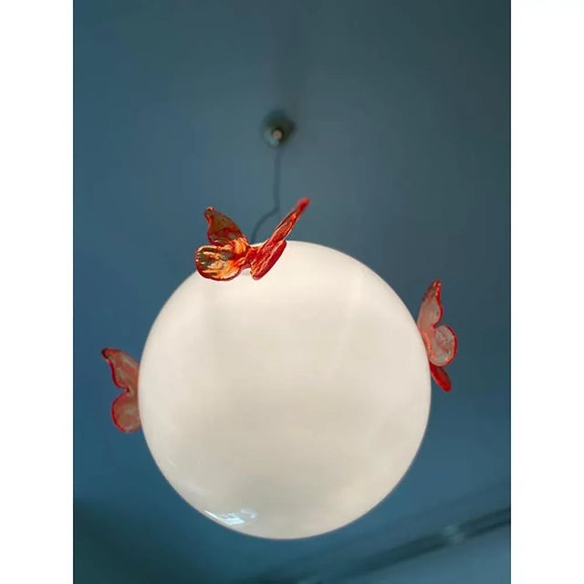 Italian Murano Style Glass Opalino Pendant with Red Butterfly from Simoeng For Sale - Image 6 of 10