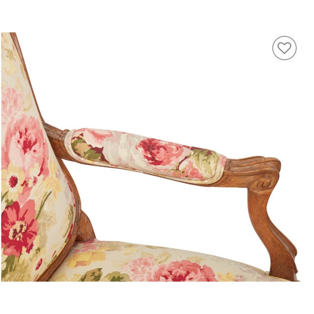 Pair of Antique Louis XV Carved Walnut Fauteuils Arm Chairs W Ralph Lauren Floral.