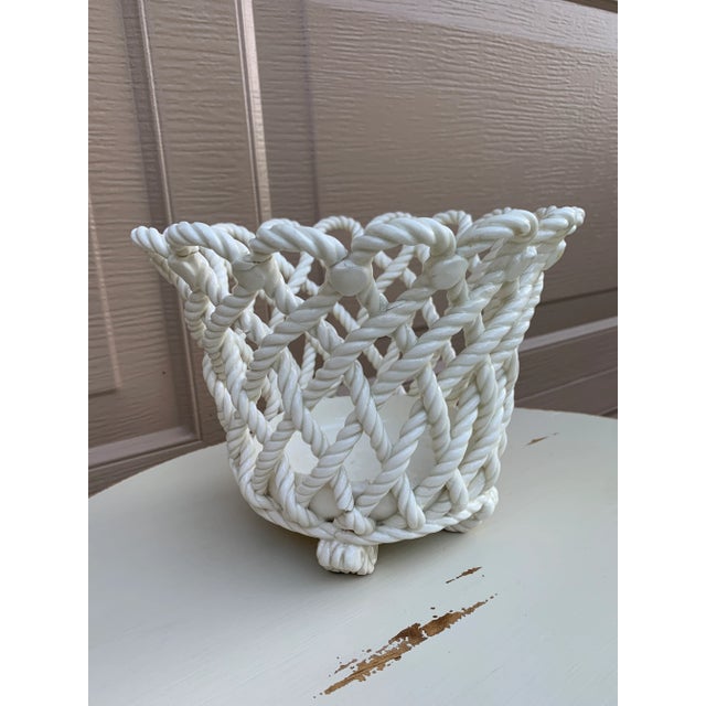 1960s French Country Trompe l'Oeil Porcelain Rope Basket Cachepot For Sale - Image 5 of 10