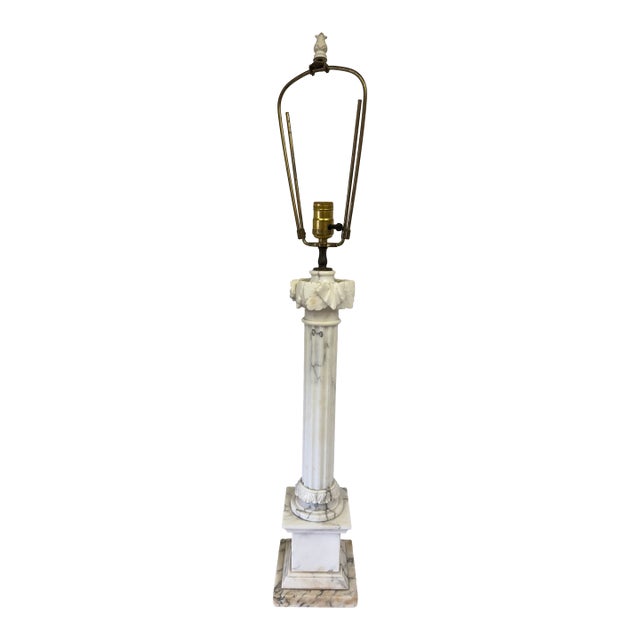 1940s Neoclassical Natural Italian Marble Column Lamp For Sale