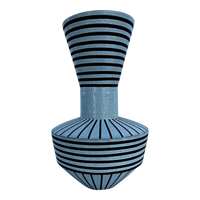 Adler Palm Springs Black and Ivory Striped Stoneware Vase For Sale