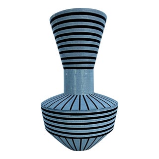 Palm Springs Black and Ivory Striped Stoneware Vase For Sale