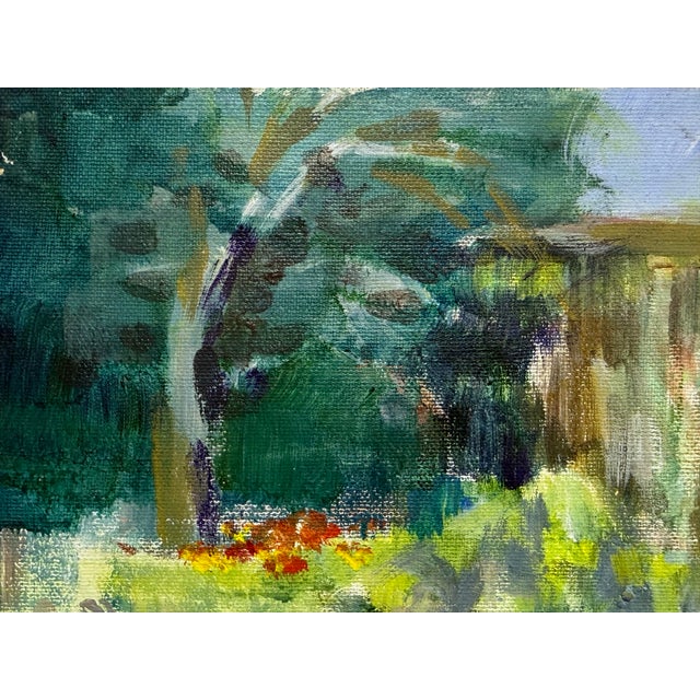 Garden Landscape + Fence Acrylic on Canvas, Unknown Artist. For Sale - Image 10 of 12