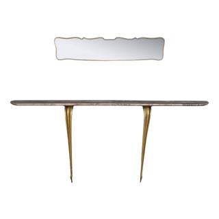 Mid-Century Italian Brass and Marble Console with Mirror, 1950s, Set of 2 For Sale