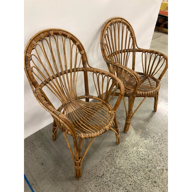 Boho Chic Paul Frankl Style Vintage Rattan Chairs, a Pair For Sale - Image 3 of 8
