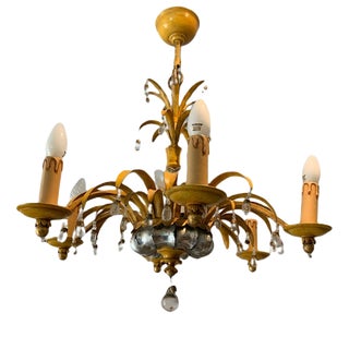 Glass and Patinated Sheet Metal Chandelier, 1900s For Sale