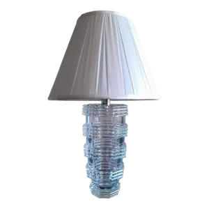 Modern Baccarat Crystal Table Lamp With Silk Space Pleat Empire Shade and Led Socket