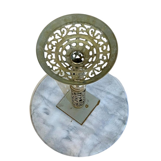 Vintage French Style Marble Top Brass Filigree Base Cocktail Table For Sale - Image 14 of 14