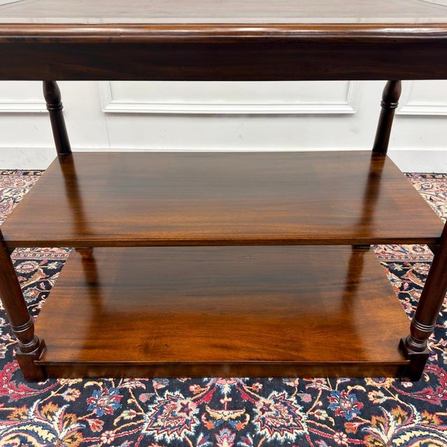 Brown Classic English Sidetable with Brown Leather Top For Sale - Image 8 of 10