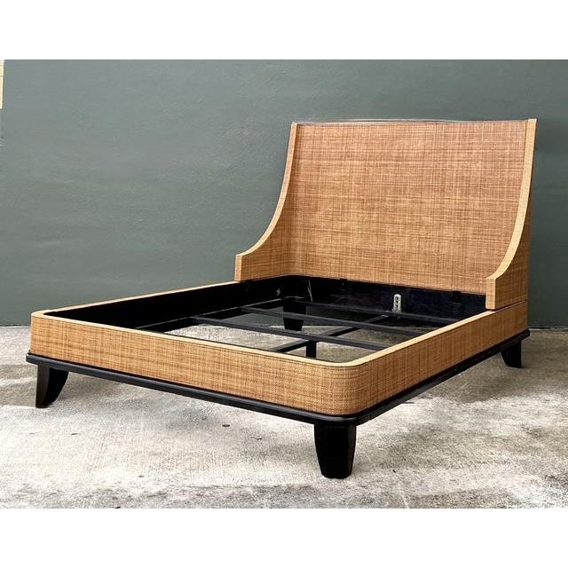 Vintage Wrapped Grasscloth Queen Bed For Sale - Image 4 of 12