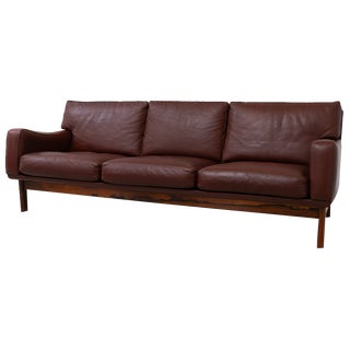 Danish Modern Leather and Rosewood Sofa from Eran, 1960s For Sale