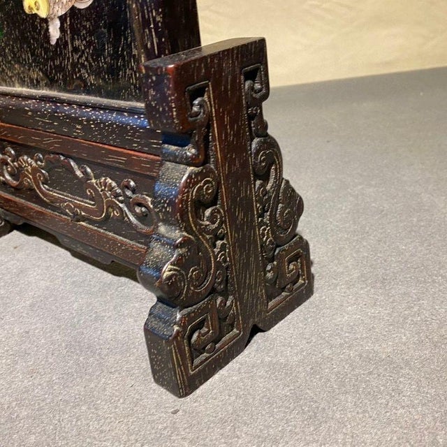 Vintage Chinese Rosewood Table Screen With Mother-of-Pearl Inlay, Koi Fish Motif For Sale In Los Angeles - Image 6 of 10