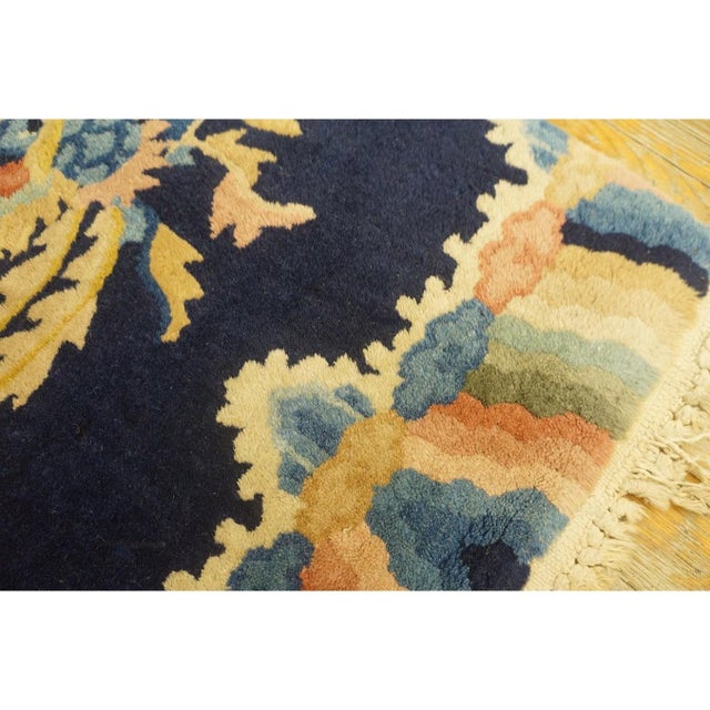 Small Navy Geometric Antique Chinese Peking Carpet Knotted Wool Rug 1'7'' X 2' For Sale - Image 4 of 9