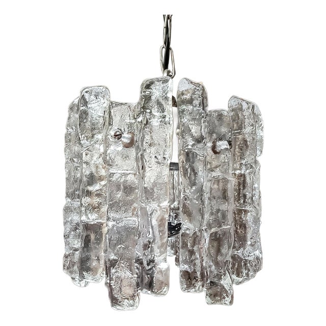 Vintage Ice Glass Pendant Lamp by Kalmar for J.T. Kalmar, Austria, 1960s For Sale