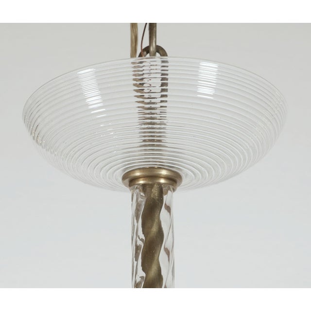 Metal Vintage 6 Arm Murano Style Clear & White Latticino Glass Chandelier For Sale - Image 7 of 8