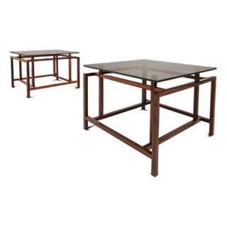 Set of Two (2) Mid-Century Danish Modern Rosewood & Smoked Glass End Tables by Henning Nørgaard for Komfort of Denmark, C. 1960's For Sale