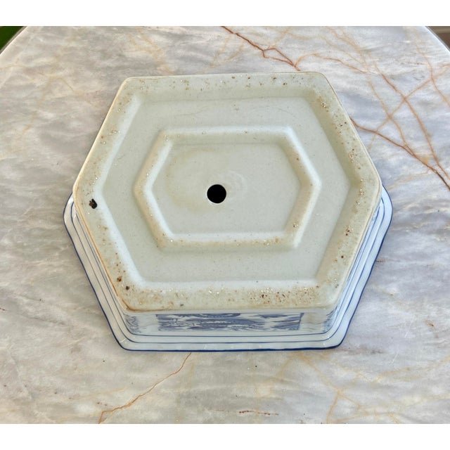 Blue Vintage Chinoiserie Planter W/Tray For Sale - Image 8 of 9
