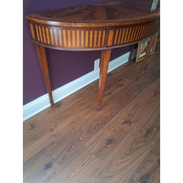 Ethan Allen Ethan Allen Hepplewhite Style Inlaid Mahogany Demilune Console Table For Sale - Image 4 of 15