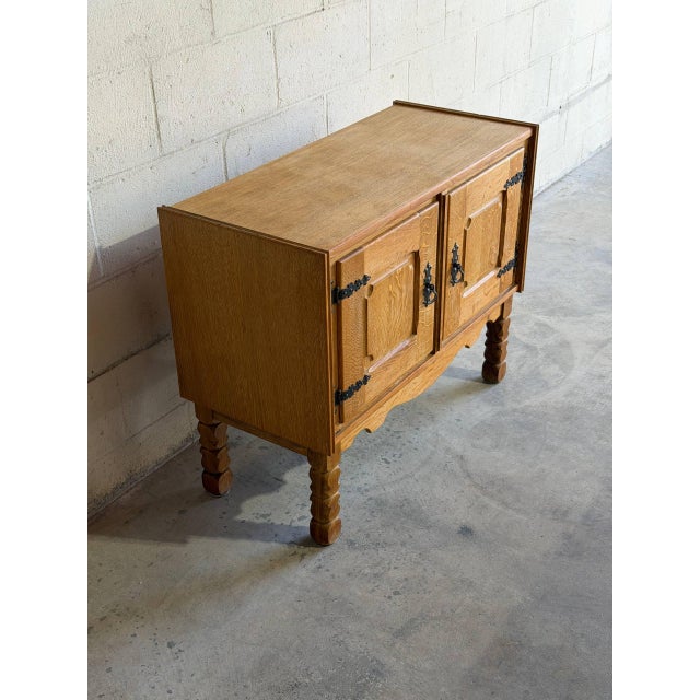 Vintage Henning Kjærnulf Style Oak Cabinet Danish Rustic Brutalist Sideboard For Sale In Los Angeles - Image 6 of 7