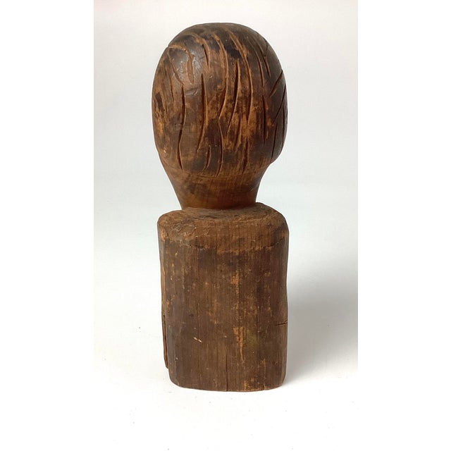 Folk Art Antique Folk Art Hand Carved Wood Bust For Sale - Image 3 of 6