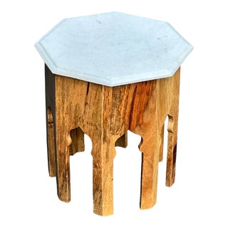 Jamie Young Atlas Side Table With White Marble Top, Morrocan Style For Sale