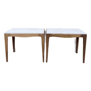 Vintage Rhythm Mid-Century Walnut & Marble Side Tables, Pair For Sale