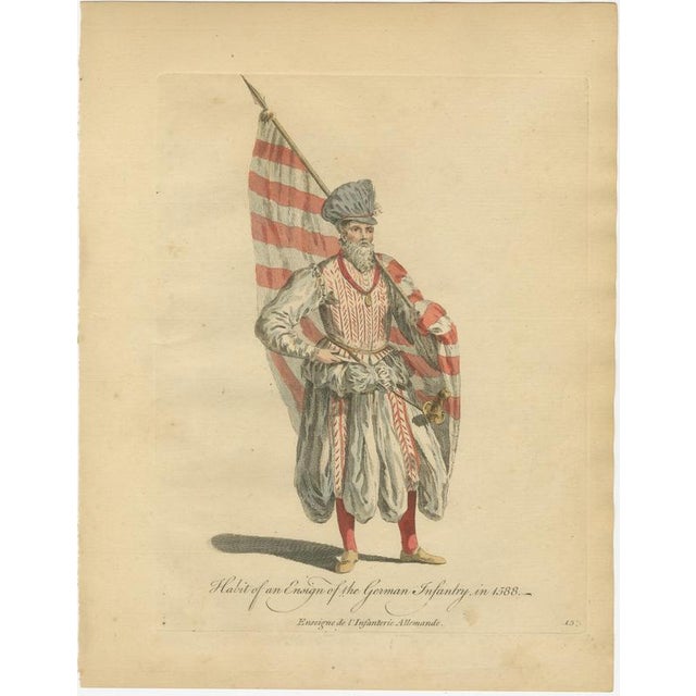 Jefferys, Ensign of the German Infantry with Red and White Flag, Costume of 1588, 1757, Engraving For Sale - Image 3 of 9